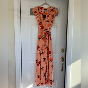 Fruity tropical printed maxi dress with flutter sleeves
